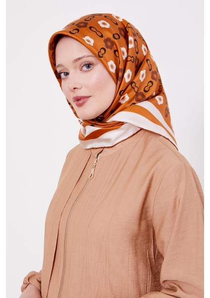 Kiremit Papatya Desen Twill Ipek Eşarp