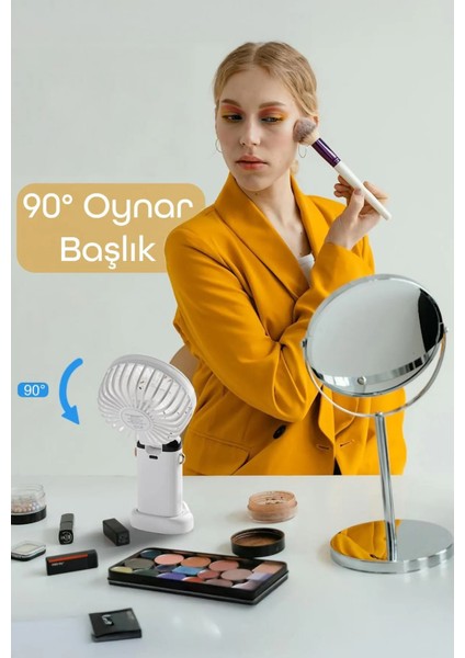 Lcd Ekranlı Şarjlı El Fanı Mini Vantilatör 5 Kademe Sessiz Boyun Askılı Beyaz Fan