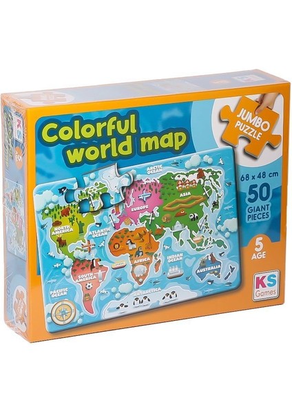 Jp 31015 Colorful World Map Jumbo Puzzle 50 Parça -Ks Puzzle