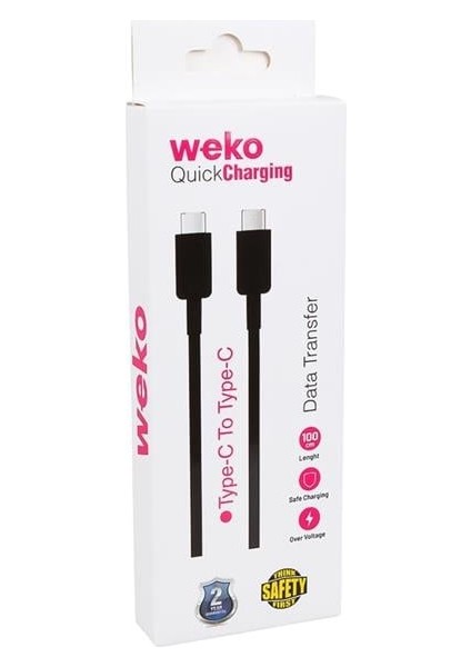 Weko WK-26526 Type-C To Type-C 1 Metre 5A Siyah Şarj Kablosu