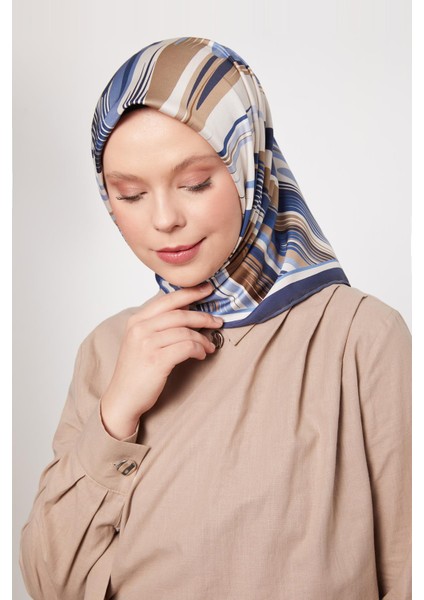 Mavi Fırça Desen Trend Twill Eşarp