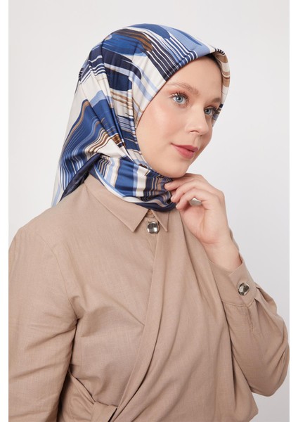 Mavi Fırça Desen Trend Twill Eşarp