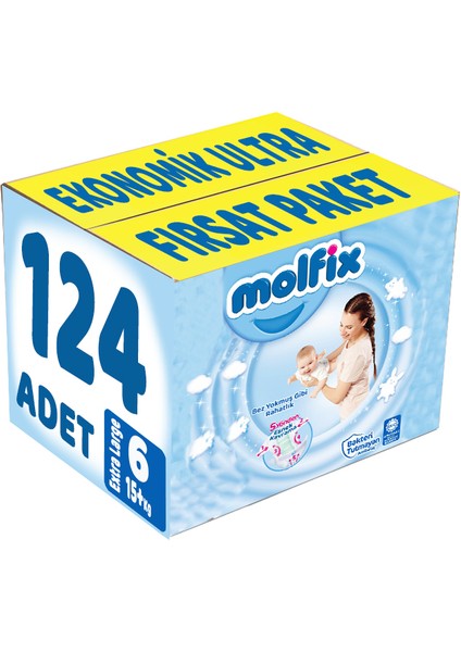 Bebek Bezi Beden: 6 (15+Kg) Extra Large 124 Adet Ekonomik Ultra Fırsat Pk