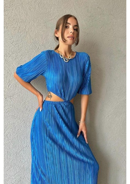 Mavi Piliseli Elbise fiyatları