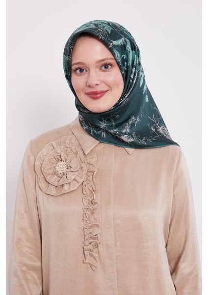 Zümrüt Soyut Gül Desen Twill Ipek Eşarp modelleri