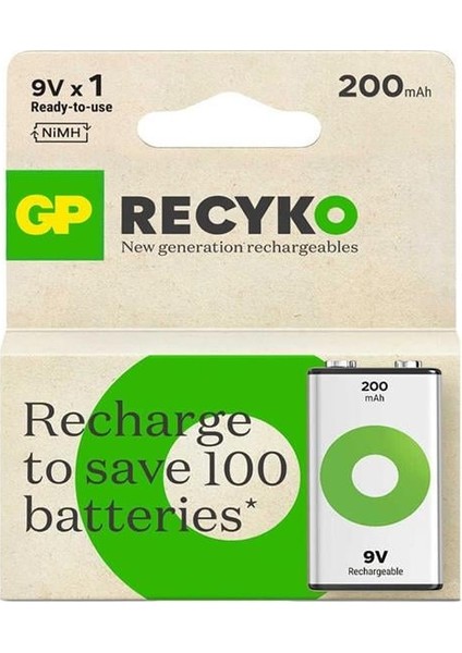 Gp Batteries Recyko 200 Mah 9V Boy Ni-Mh Şarjlı Pil Tekli Paket fiyatları