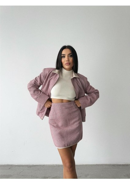 Kaşe Kısa Etek - Pembe