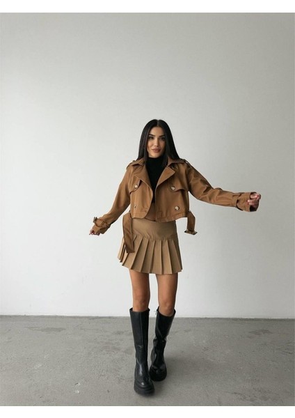 Crop Trench Kemer Detaylı - Kahverengi modelleri