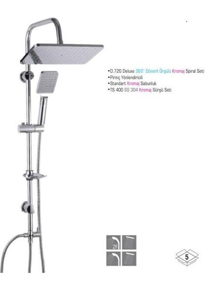 Mirage 400 Krom Tepe Duş Seti N.D.132.4.C