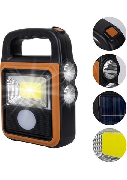 Powermaster HS-8020C Cob LED Solar 4 Kademeli Şarjlı El Işıldak Feneri - USB Çıkışlı Powerbank