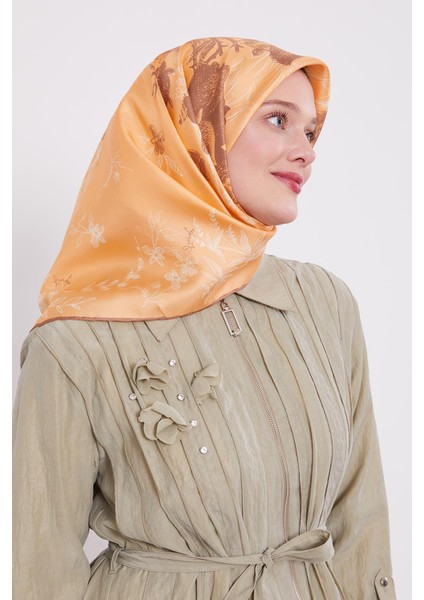 Somon Soyut Gül Desen Twill Ipek Eşarp