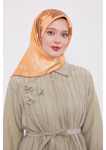 Somon Soyut Gül Desen Twill Ipek Eşarp modelleri