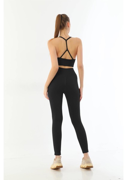 Siyah Mı Emay 3921 Soft Seamless Ripli Tayt Yoga Takımı