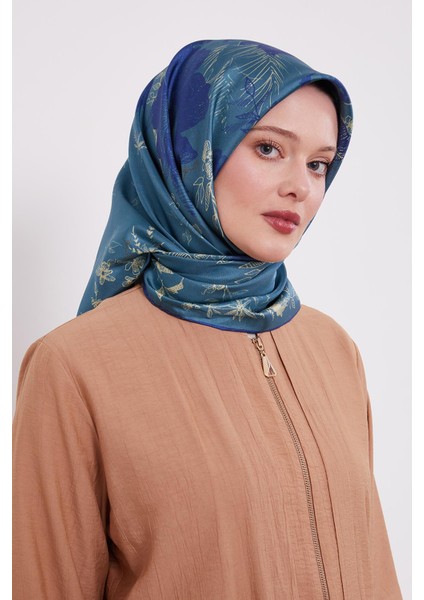 Gece Mavisi Soyut Gül Desen Twill Ipek Eşarp fiyatları