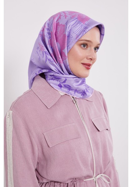 Mor Soyut Gül Desen Twill Ipek Eşarp fiyatları