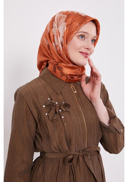 Kiremit Soyut Gül Desen Twill Ipek Eşarp fiyatları