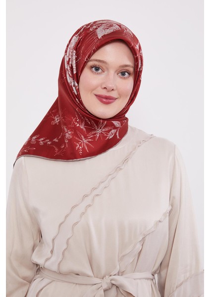 Kırmızı Soyut Gül Desen Twill Ipek Eşarp fiyatları