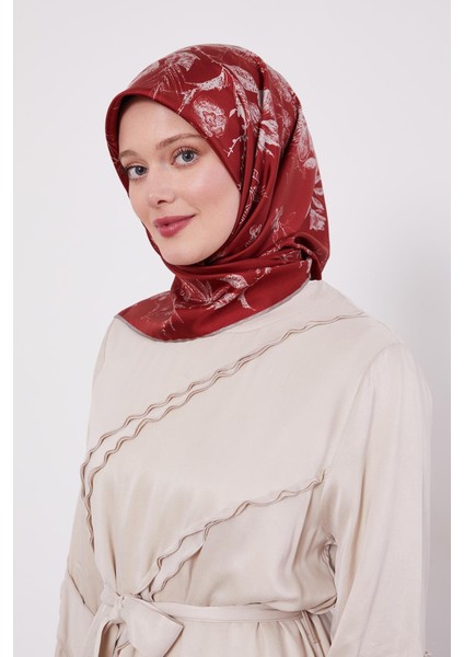 Kırmızı Soyut Gül Desen Twill Ipek Eşarp modelleri