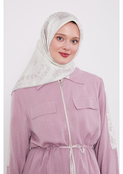 Krem Soyut Gül Desen Twill Ipek Eşarp modelleri