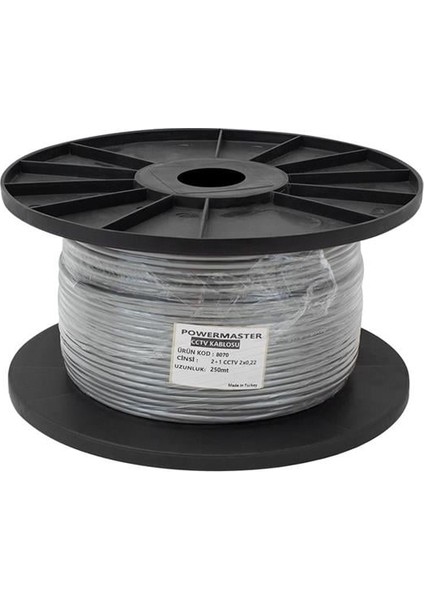 Powermaster 2+1 Gri 0.22 mm Cctv Kamera Kablosu 250 Metre