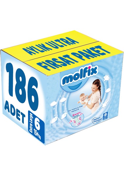 Bebek Bezi Beden: 6 (15+Kg) Extra Large 186 Adet Aylık Ultra Fırsat Pk