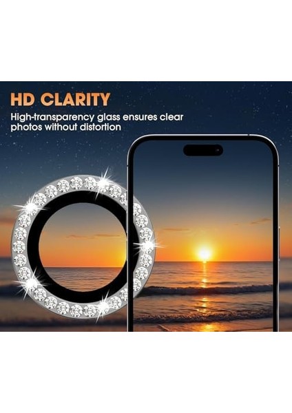 Trend iPhone 16 / iPhone 16 Plus Taşlı Lens Koruyucu Premium Kalite ve Görünüm Silver Gümüş