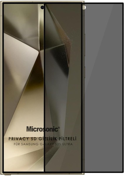 Samsung Galaxy S25 Ultra Privacy 5d Gizlilik Filtreli Cam Ekran Koruyucu Siyah