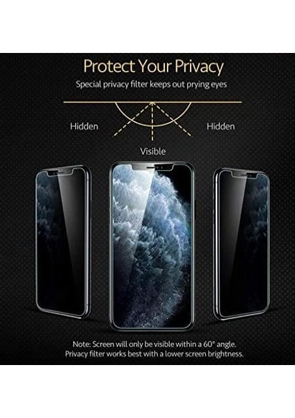 iPhone 7 / 7g / 8 / 8g Siyah ile Uyumlu Hayalet 6d Cam Ekran Koruyucu, iPhone 7 / 7g / 8 / 8g Siyah Privacy Ekran Koruyucu Kırılmaz