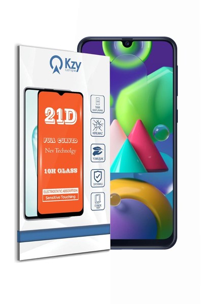 Iletişim Samsung Galaxy M21 ile Uyumlu Tam Kaplayan 21D Temperli Ekran Koruyucu Cam