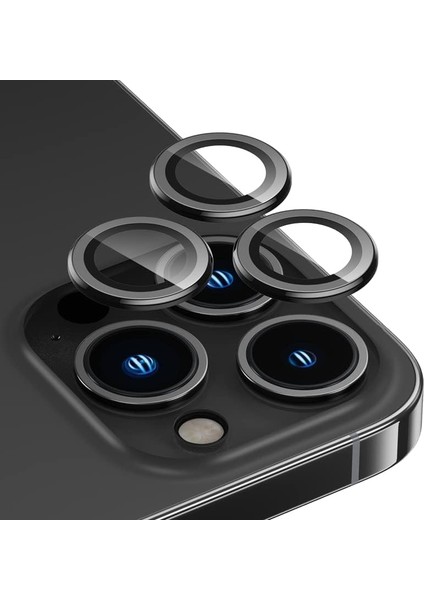iphone 15 Pro / 15 Pro Max Siyah Için Kamera Lens Koruyucu Çizilmez Hd Görüntü Bozmaz Metal Temperli Cam