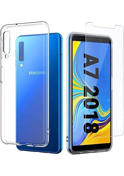 Conners Samsung Galaxy A7 2018 Şeffaf Silikon + Cam Ekran Koruyucu