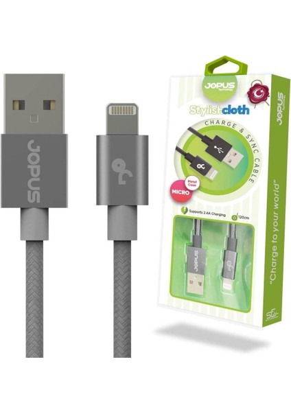 iPhone Lightning Data Kablosu Jo-Dk3 Stylish Cloth, Füme, 1.2mt