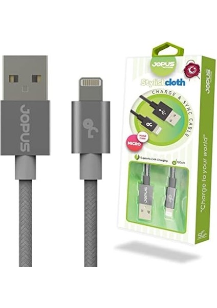 iPhone Lightning Data Kablosu Jo-Dk3 Stylish Cloth, Füme, 1.2mt