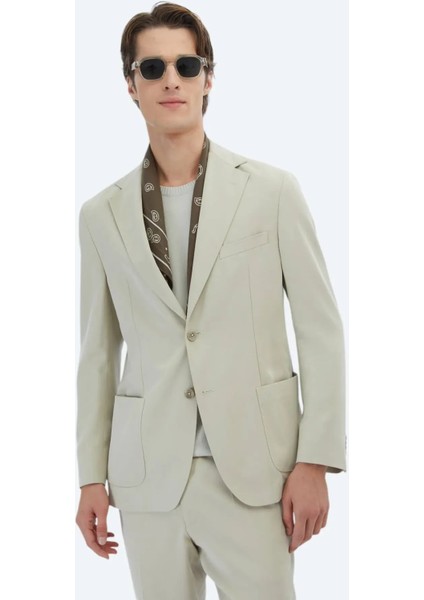 Bej Düz Modern Fit Takım Elbise