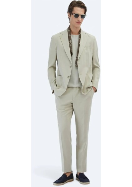 Bej Düz Modern Fit Takım Elbise