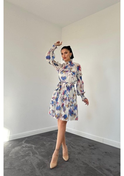 Bej Gipeli Kat Kat Mini Elbise