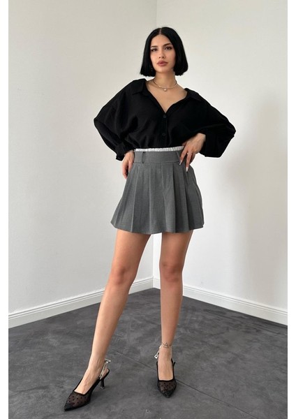 Gri Beli Lastikli Etek Şort