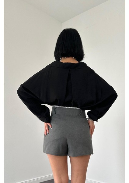 Gri Beli Lastikli Etek Şort modelleri