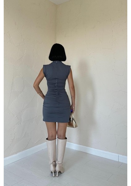 Gri Büzgülü Kolsuz Elbise fırsatları