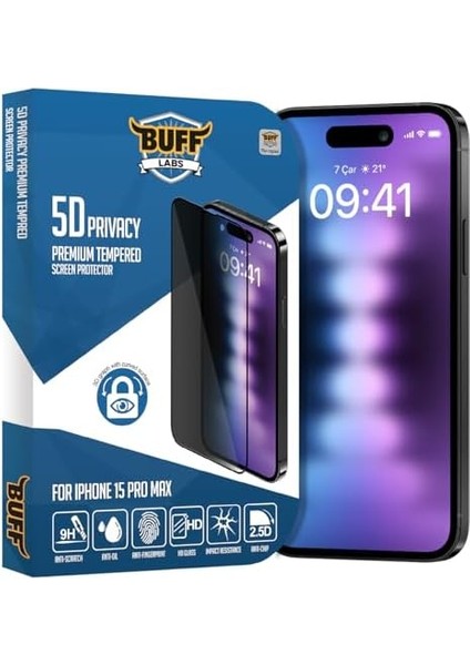 Labs iPhone 15 Pro Max ile Uyumlu 5d Privacy Hayalet Ekran Koruyucu