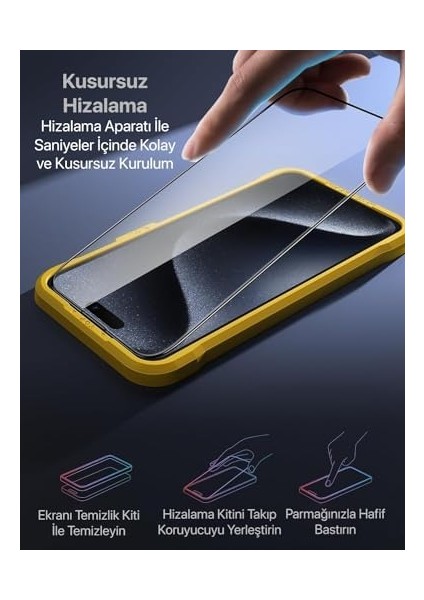 iphone 15 Pro Max Için Super Güçlü Çizilmeye ve Darbeye Dayanıklı Hizalama Aparatlı Yüksek Kalite Ekran Koruyucu (Clear Ultra Glass, iphone 15 Pro Max)