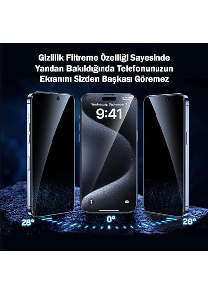 iPhone 15 Pro Max Hayalet Cam Ekran Koruyucu Tam Kaplayan Otomatik Hizalamalı Cam