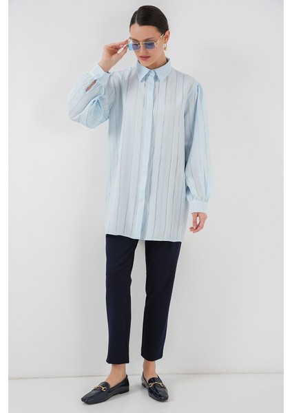 Çizgili Uzun Gömlek Tunik 5947 - Mavi fiyatları