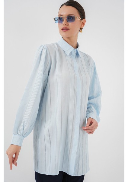 Çizgili Uzun Gömlek Tunik 5947 - Mavi modelleri