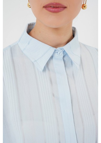 Çizgili Uzun Gömlek Tunik 5947 - Mavi fırsatları