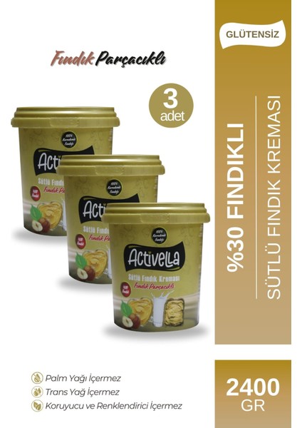Sütlü Fındık Kreması Parçacıklı 800gr %30 Fındıklı x 3