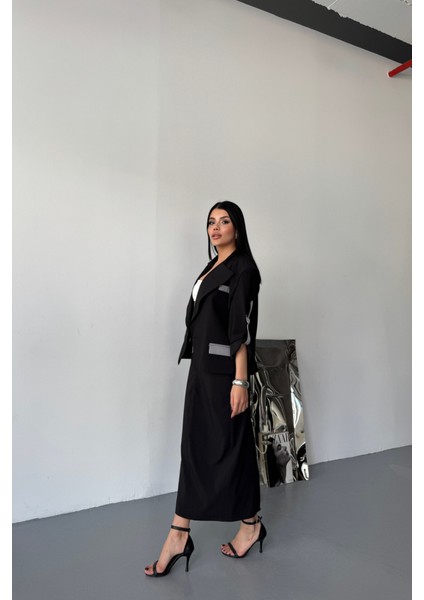 Crop Ceket - Etek Takım - Siyah fırsatları