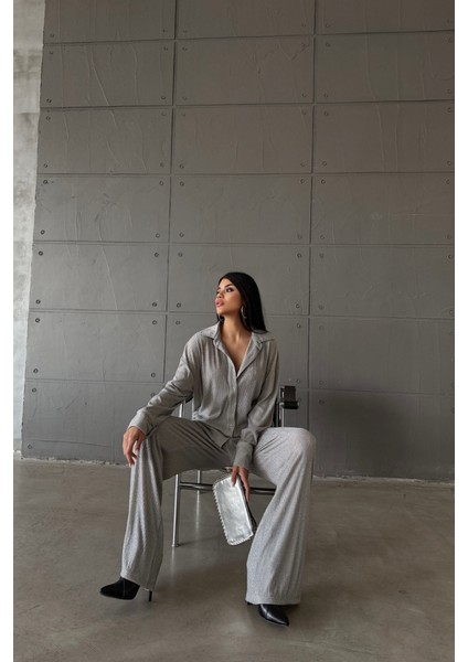 Munn Collection Simli Gömlek - Pantolon Takım - Gümüş