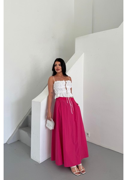 Etek Şanel Boy Soft Kumaş - Fuşya modelleri