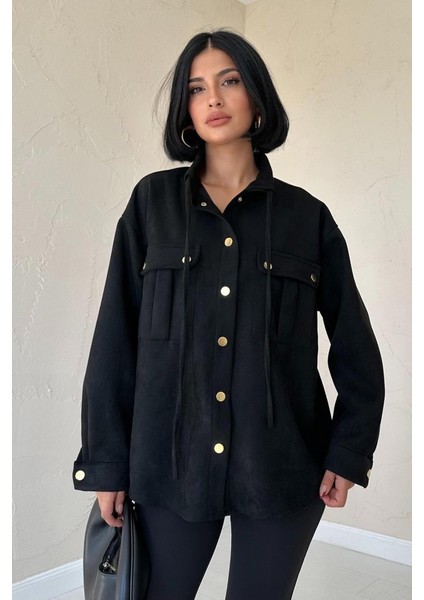 Munn Collection Siyah Çıtçıtlı Süet Gömlek